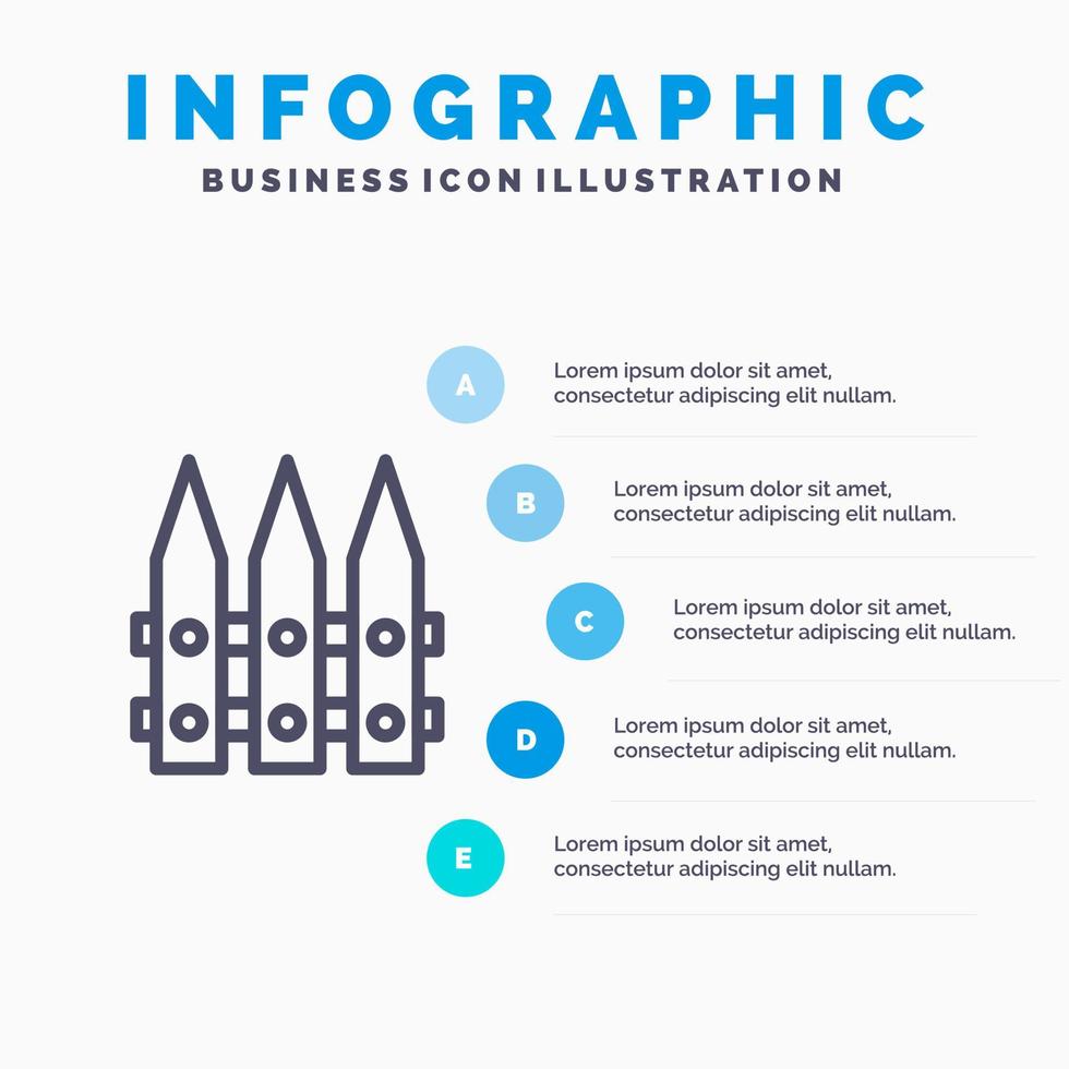 staket trädgård trädgårdsarbete vår linje ikon med 5 steg presentation infographics bakgrund vektor