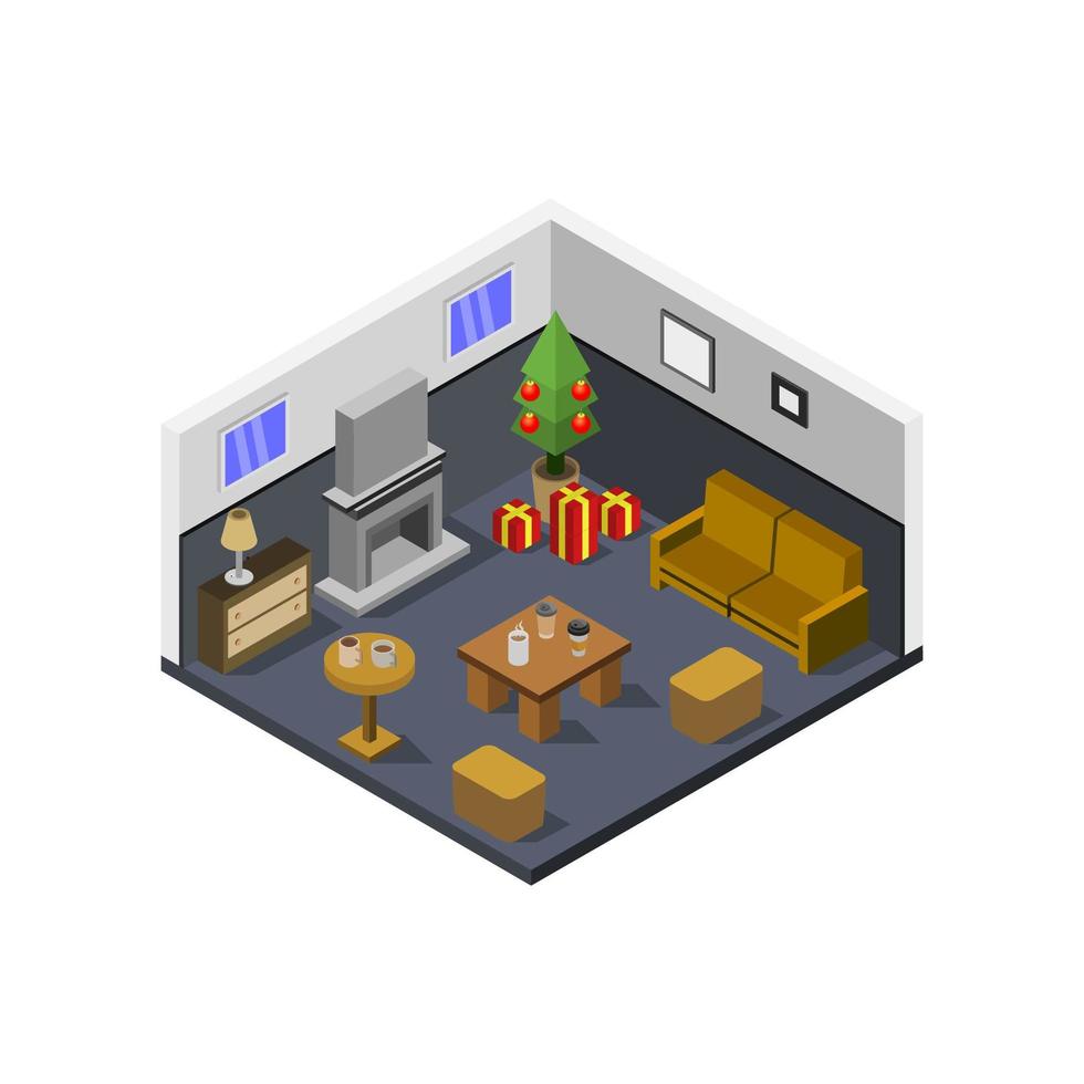 Zimmer mit isometrischem Weihnachtsbaum vektor