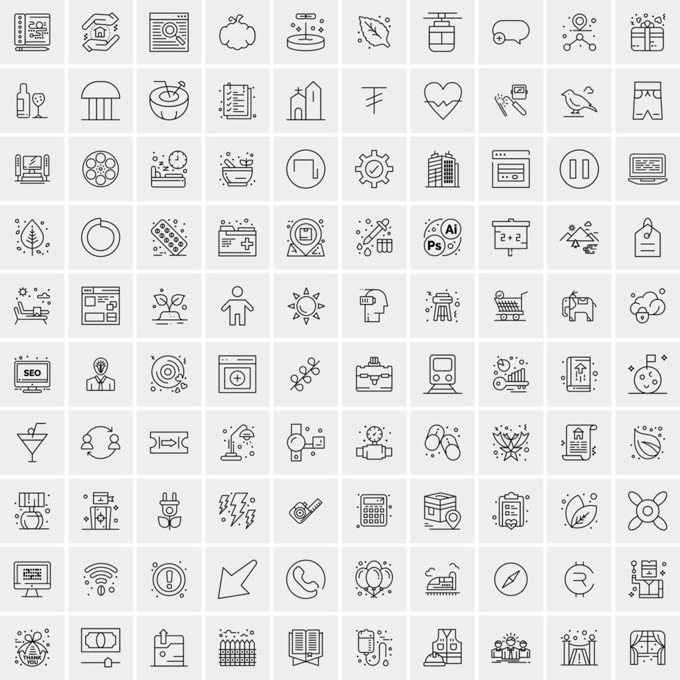Packung mit 100 universellen Liniensymbolen für Handy und Web vektor