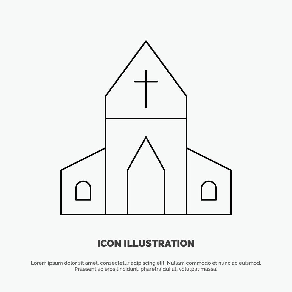 kyrka hus påsk korsa linje ikon vektor