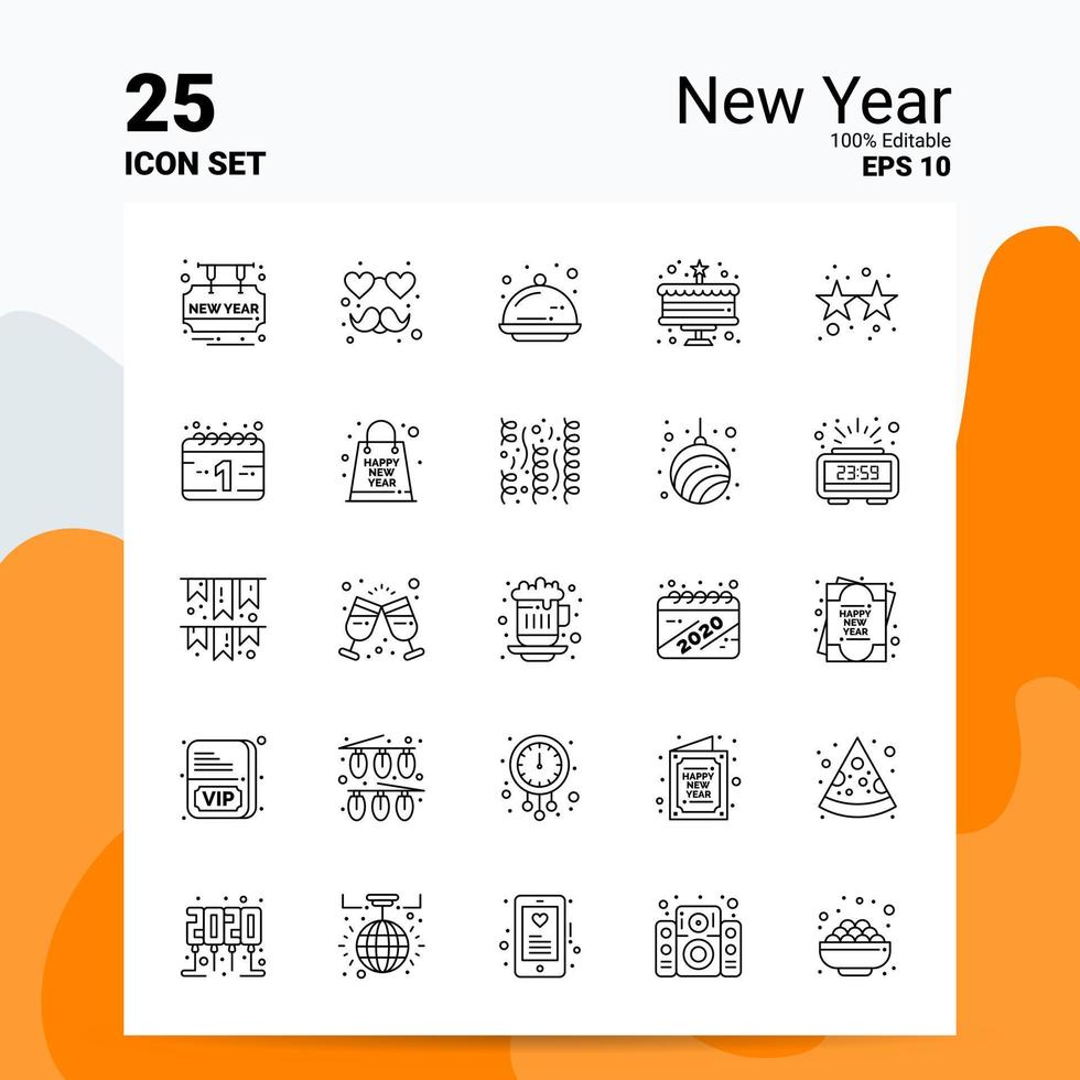 25 Neujahr Symbolsatz 100 bearbeitbare Eps 10 Dateien Business-Logo-Konzept-Ideen-Line-Icon-Design vektor