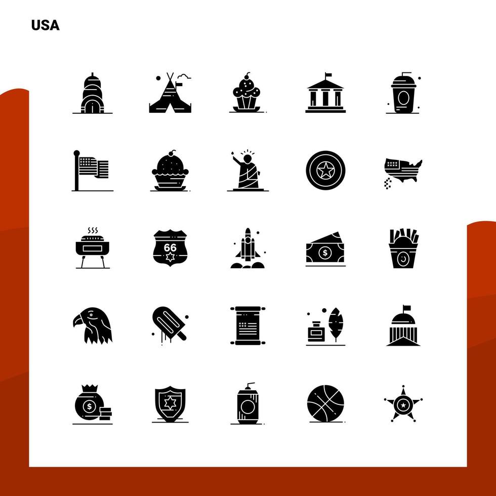 25 USA-Icon-Set solide Glyphen-Icon-Vektor-Illustrationsvorlage für Web- und mobile Ideen für Unternehmen vektor