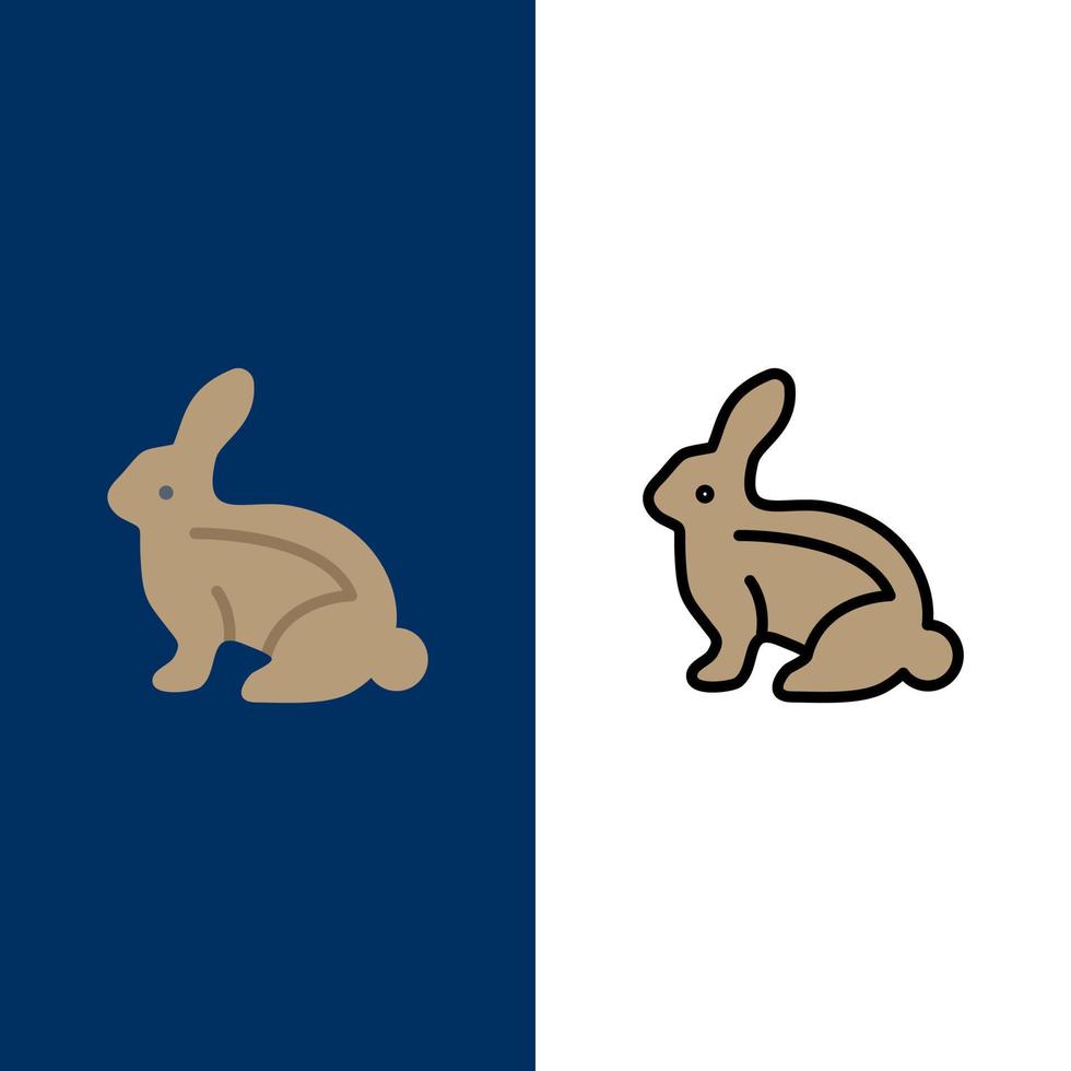 Hase Ostern Osterhase Kaninchen Symbole flach und Linie gefüllt Symbolsatz Vektor blauen Hintergrund