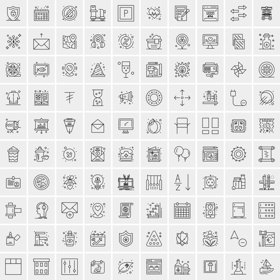 packa av 100 universell linje ikoner för mobil och webb vektor
