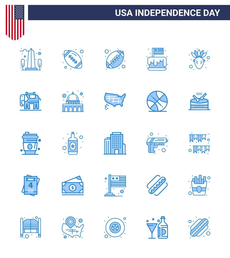 Stock Vektor Icon Pack von American Day 25 blaue Zeichen und Symbole für elephent Native American American Ball American Party editierbare Usa Day Vektor Design Elemente