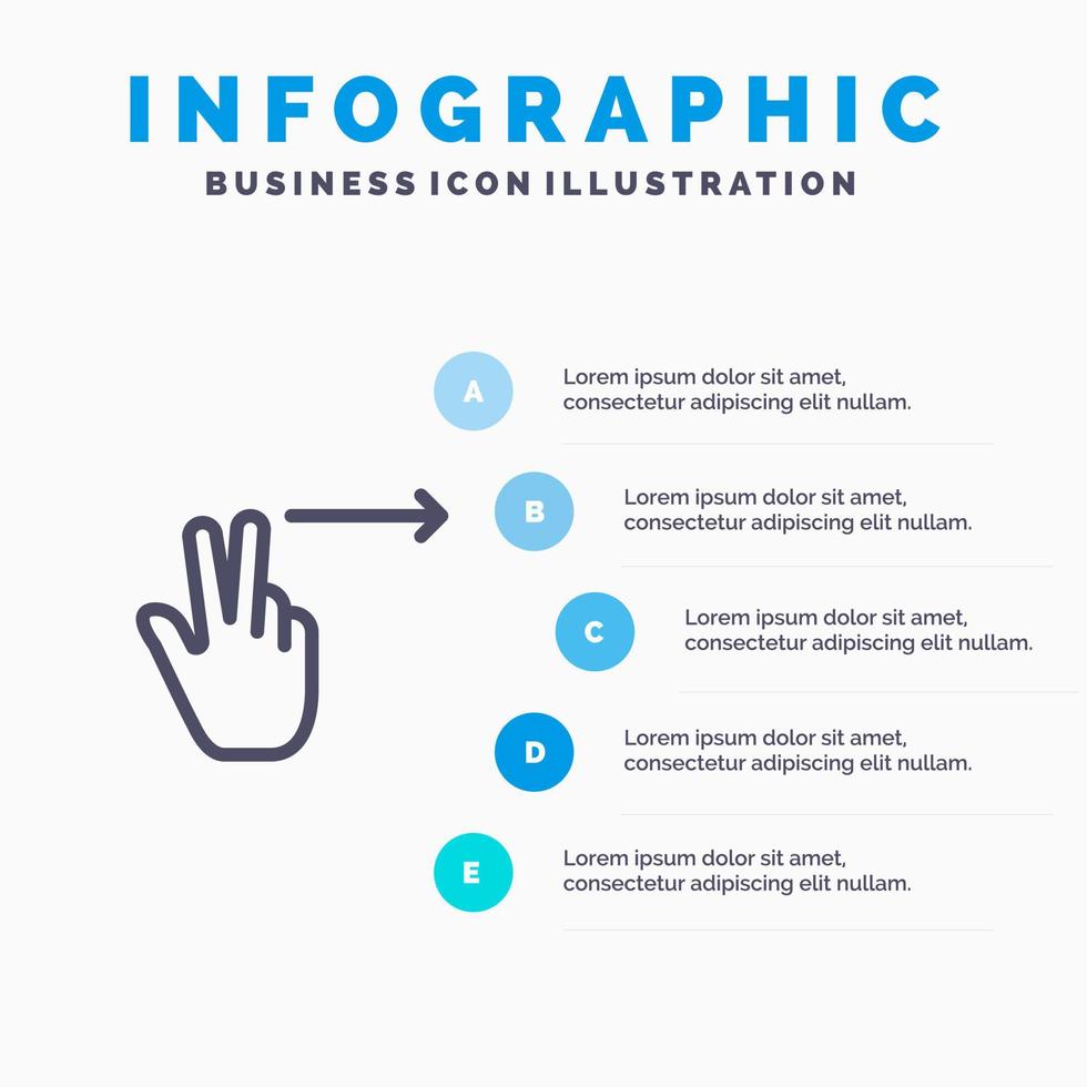 fingrar gest rätt linje ikon med 5 steg presentation infographics bakgrund vektor