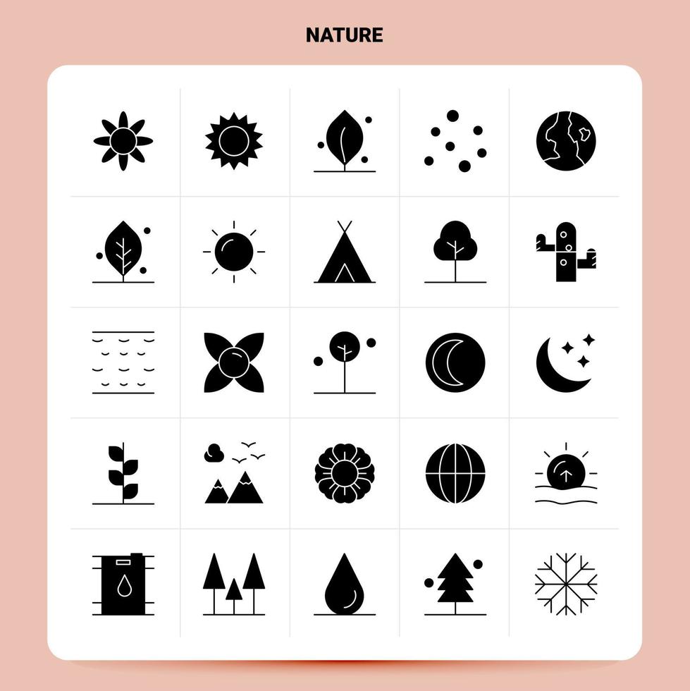 solide 25 Natur Icon Set Vektor Glyphe Stil Design schwarze Icons Set Web und mobile Geschäftsideen Design Vektor Illustration