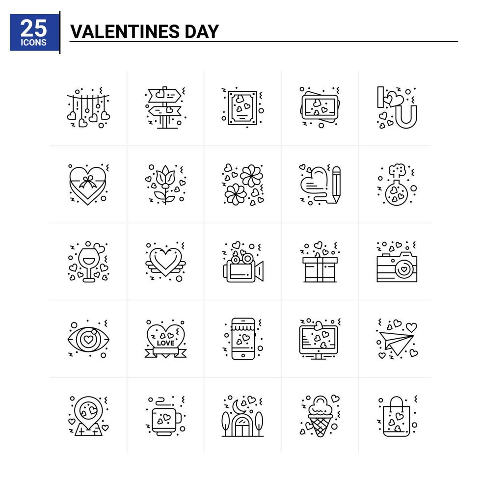 25 Valentinstag Icon Set Vektor Hintergrund