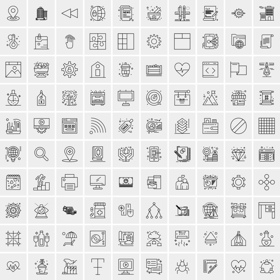 packa av 100 universell linje ikoner för mobil och webb vektor