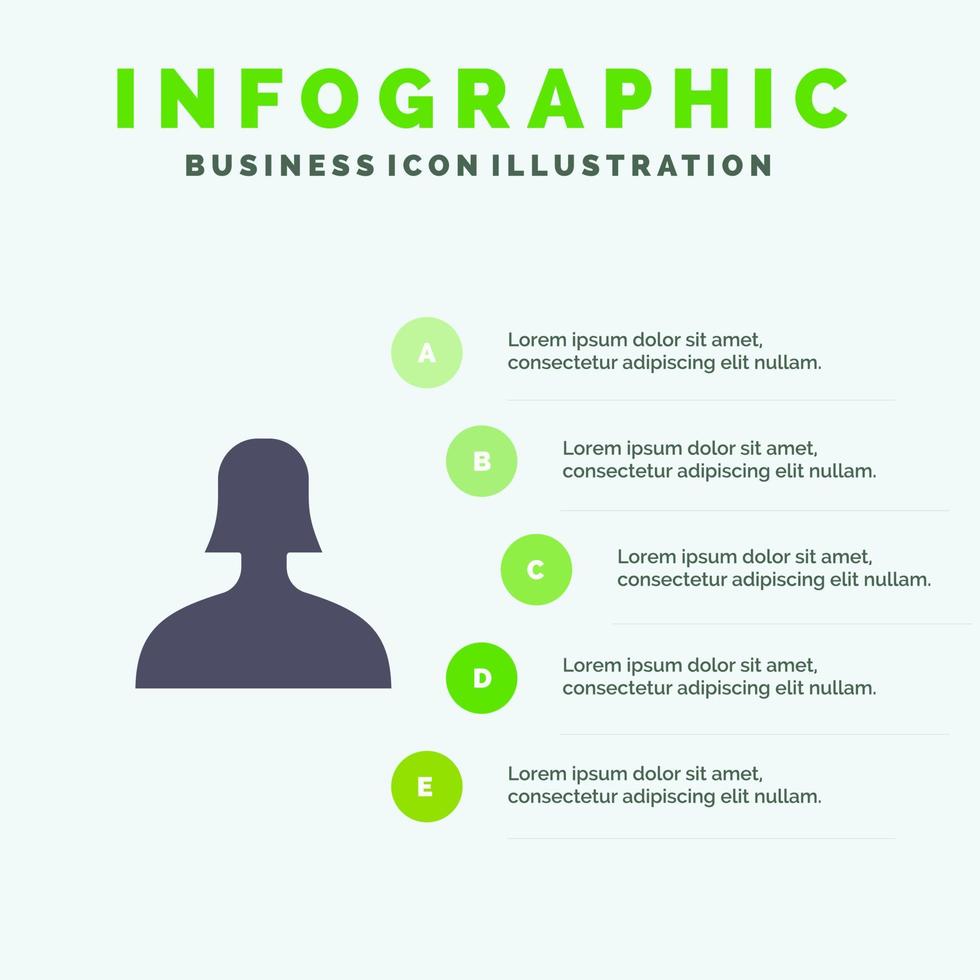 avatar unterstützung frau solide symbol infografiken 5 schritte präsentation hintergrund vektor