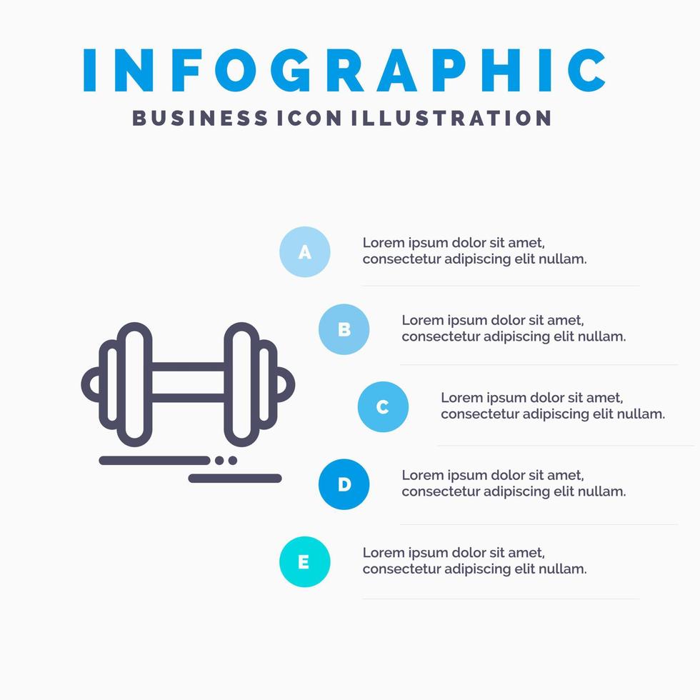 hantel kondition sport motivering linje ikon med 5 steg presentation infographics bakgrund vektor