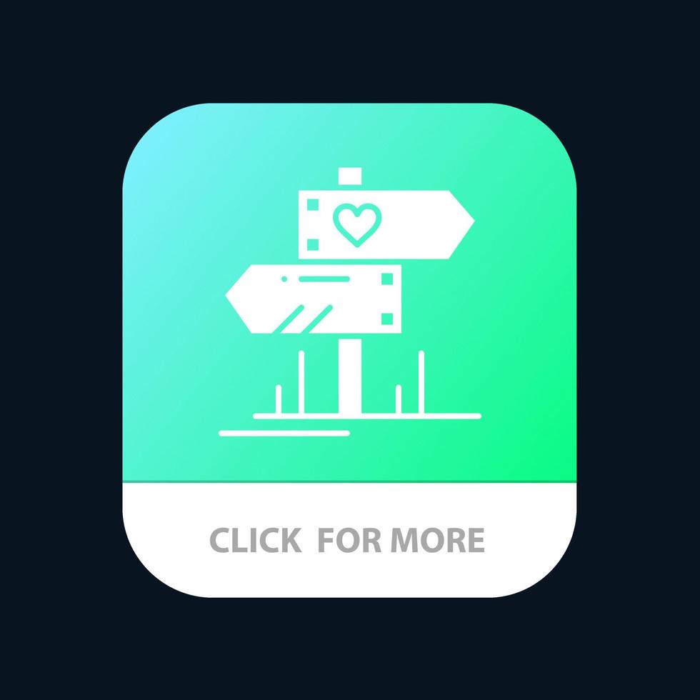 riktning kärlek hjärta bröllop mobil app knapp android och ios glyf version vektor