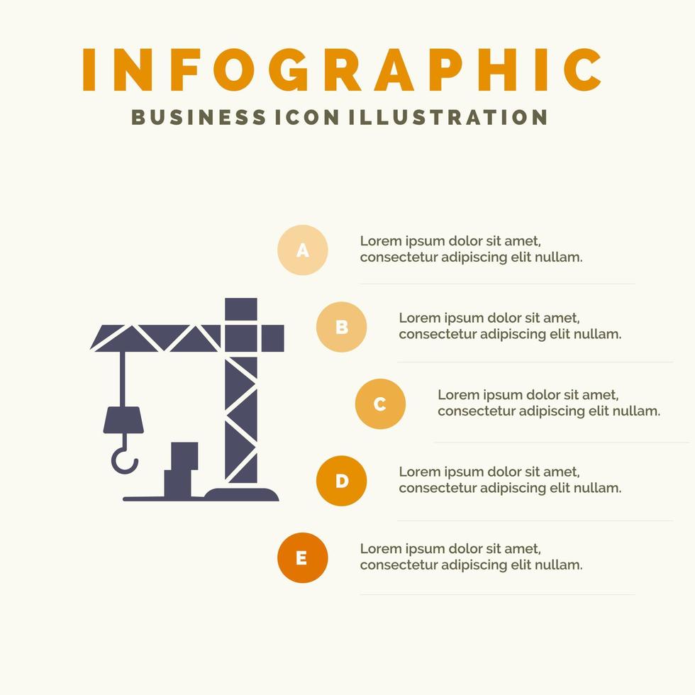 Architektur Baukran festes Symbol Infografiken 5 Schritte Präsentationshintergrund vektor