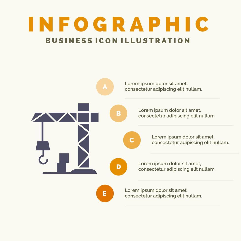 arkitektur konstruktion kran fast ikon infographics 5 steg presentation bakgrund vektor
