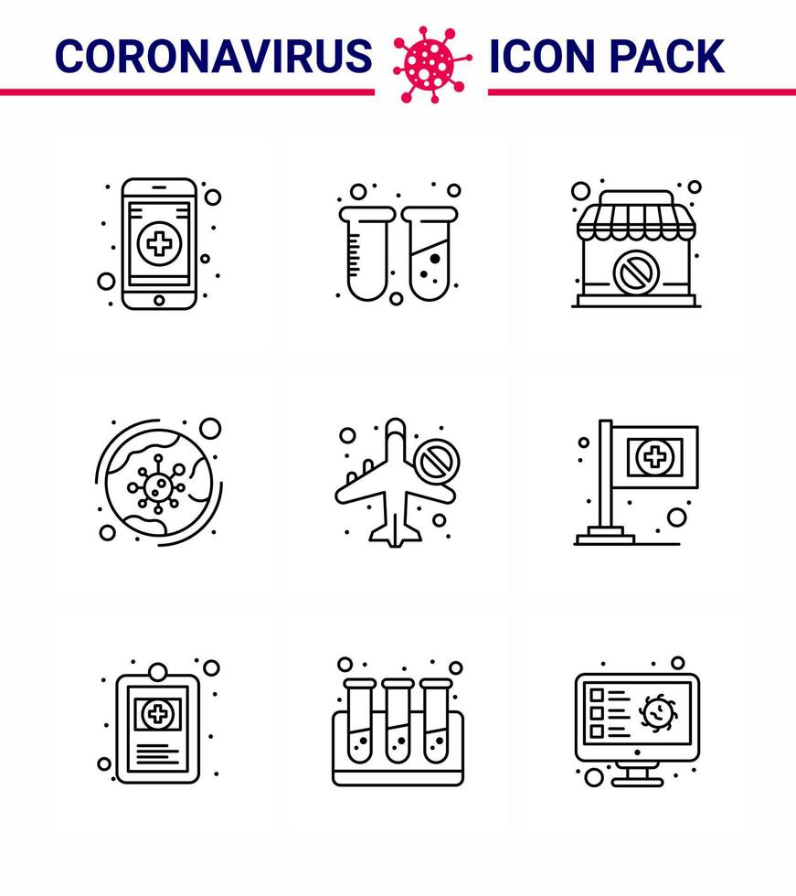 coronavirus medvetenhet ikon 9 linje ikoner ikon inkluderad resa infektion affär covid virus viral coronavirus 2019 nov sjukdom vektor design element