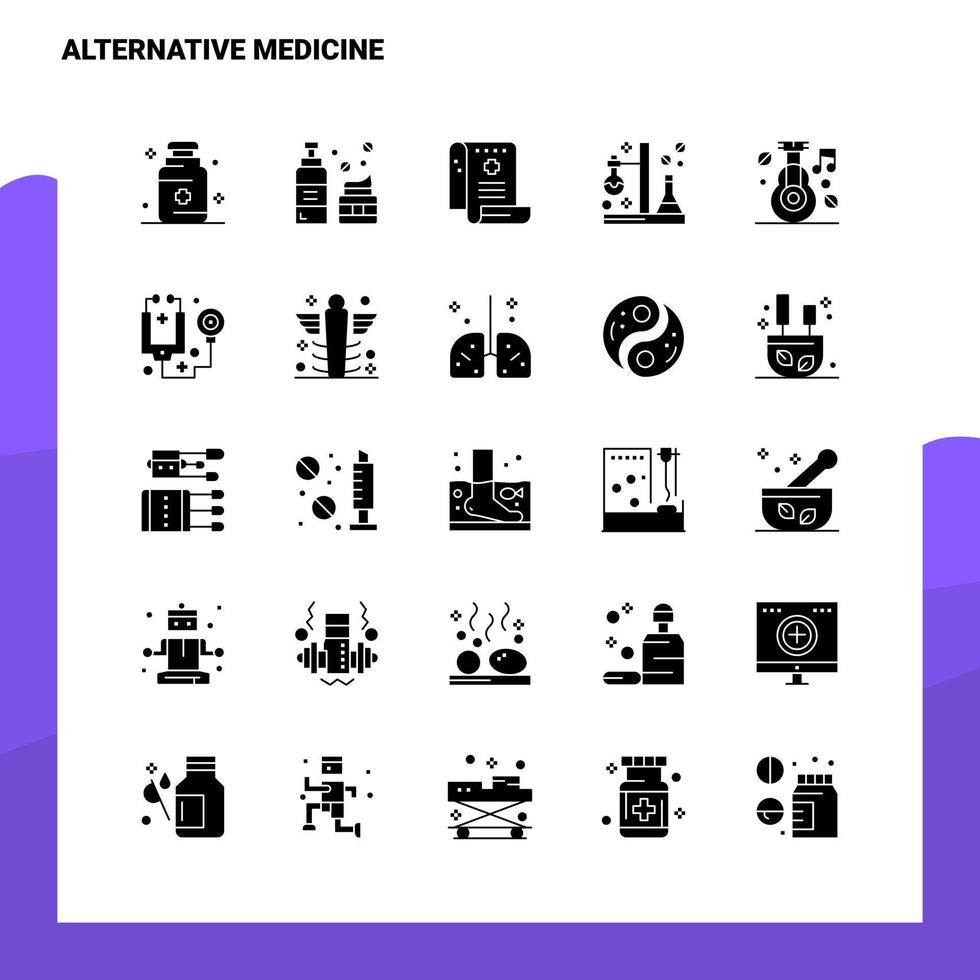 25 Alternativmedizin-Icon-Set solide Glyphen-Icon-Vektor-Illustrationsvorlage für Web- und mobile Ideen für Unternehmen vektor