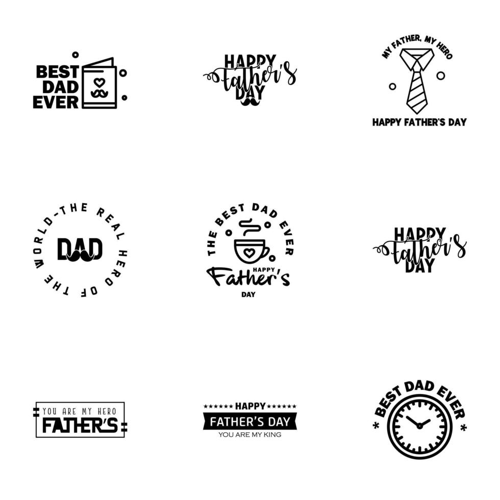 Happy Fathers Day 9 schwarze Schrift Happy Fathers Day editierbare Vektordesign-Elemente vektor