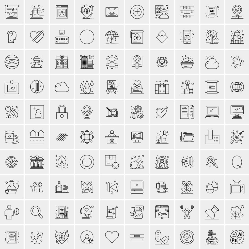 packa av 100 universell linje ikoner för mobil och webb vektor