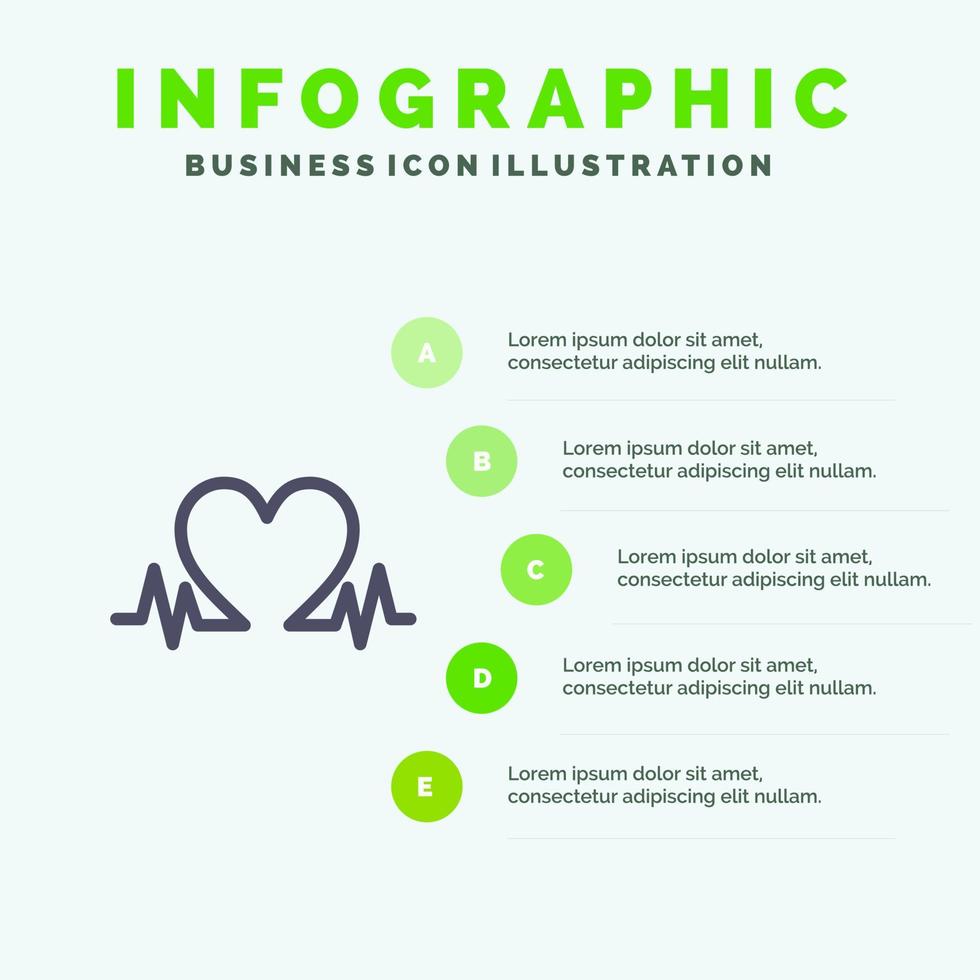 hjärtslag kärlek hjärta bröllop fast ikon infographics 5 steg presentation bakgrund vektor