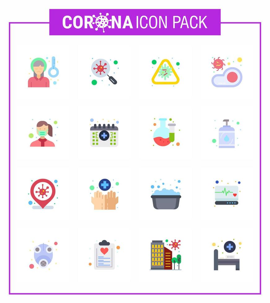 16 platt Färg uppsättning av korona virus epidemi ikoner sådan som kött bakterie skanna virus sjukdom viral coronavirus 2019 nov sjukdom vektor design element