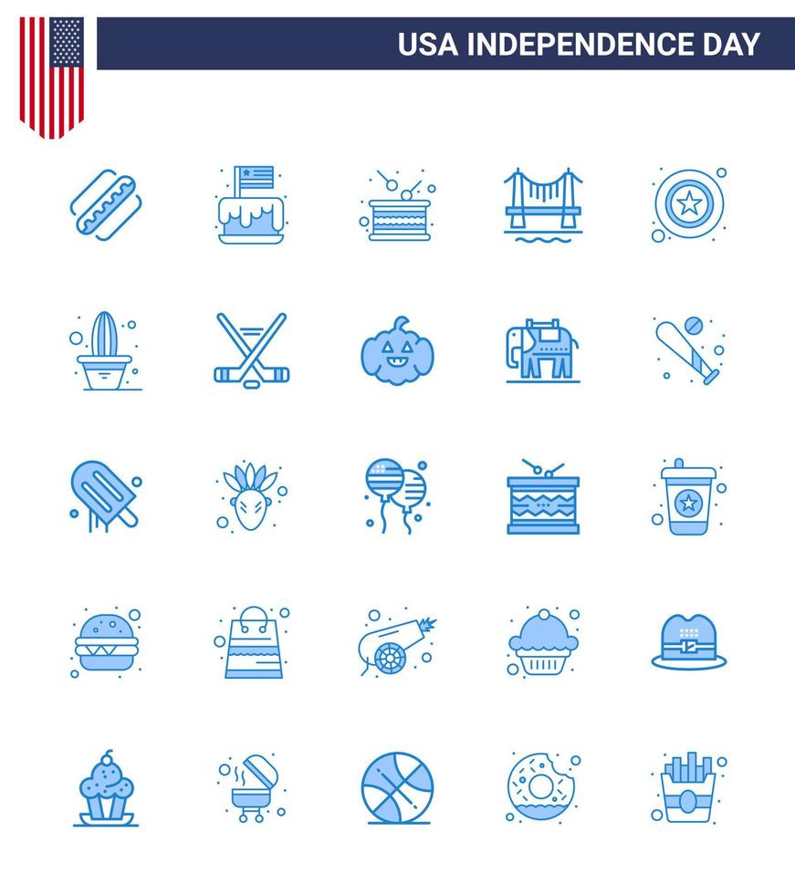 25 blaue Zeichen für Usa-Unabhängigkeitstag Stadtbild Gebäude Usa-Brücke Unabhängigkeit editierbare Usa-Tag-Vektordesign-Elemente vektor