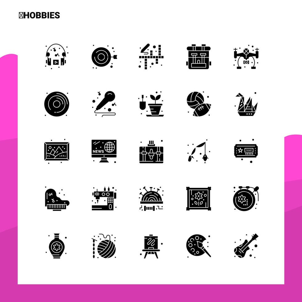 25 Hobbys Icon Set solide Glyphen-Icon-Vektor-Illustrationsvorlage für Web- und mobile Ideen für Unternehmen vektor