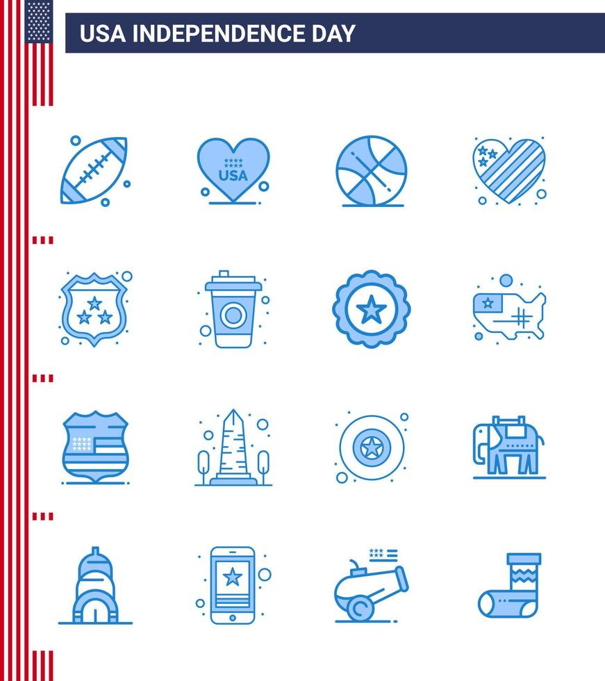 16 kreativ USA ikoner modern oberoende tecken och 4:e juli symboler av säkerhet kärlek backetball hjärta amerikan redigerbar USA dag vektor design element