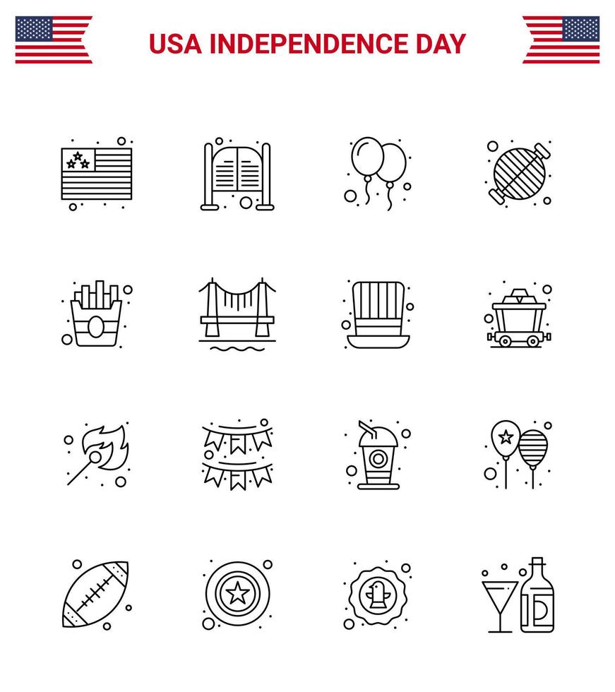 16 linje tecken för USA oberoende dag snabb grill ballonger bbq mat redigerbar USA dag vektor design element