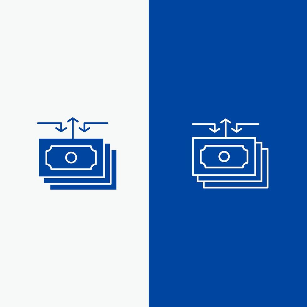 Dollar-Flow-Geld-Cash-Berichtslinie und Glyphe solides Symbol blaues Banner Linie und Glyphe solides Symbol blaues Banner vektor