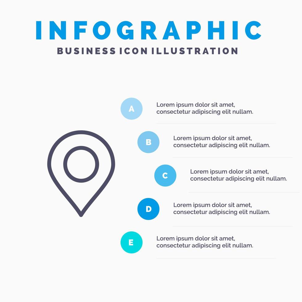 plats markör stift linje ikon med 5 steg presentation infographics bakgrund vektor