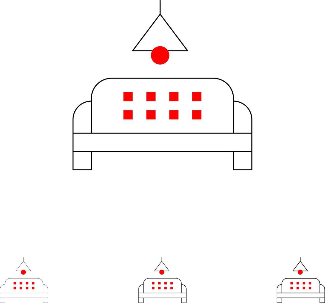 soffa möbel klump Hem djärv och tunn svart linje ikon uppsättning vektor