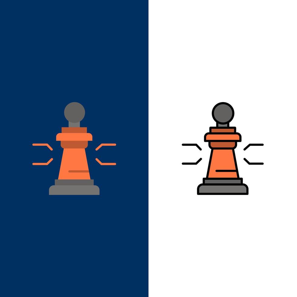 Schach Vorteil Geschäftszahlen Spiel Strategie Taktik Symbole flach und Linie gefüllt Icon Set Vektor blauen Hintergrund