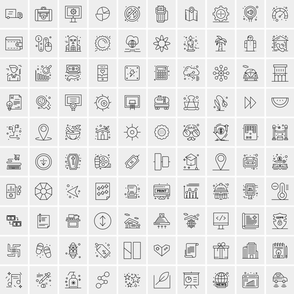 Packung mit 100 universellen Liniensymbolen für Handy und Web vektor