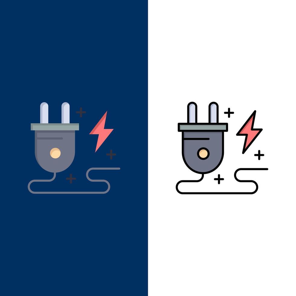 Energie Stecker Macht Natur Symbole flach und Linie gefüllt Symbolsatz Vektor blauen Hintergrund