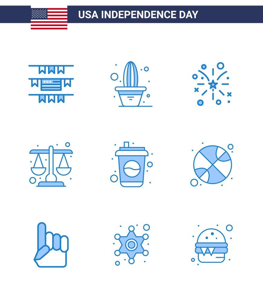 satz von 9 usa-tag symbolen amerikanische symbole unabhängigkeitstag zeichen für getränkeflasche feuerwaage gerechtigkeit editierbare usa tag vektor design elemente