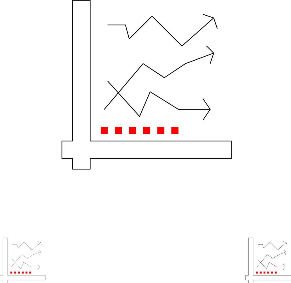 Diagrammanalyse Analytische Analytikdiagrammdaten fetter und dünner schwarzer Liniensymbolsatz vektor