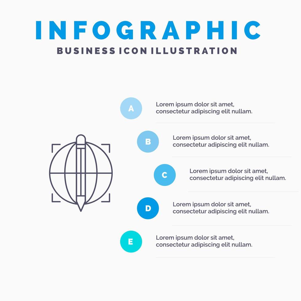 fokus mål klot Framgång linje ikon med 5 steg presentation infographics bakgrund vektor