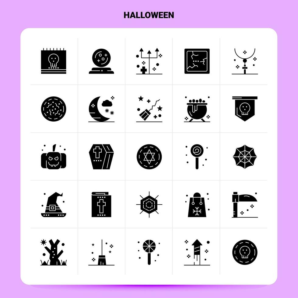 fast 25 halloween ikon uppsättning vektor glyf stil design svart ikoner uppsättning webb och mobil företag idéer design vektor illustration