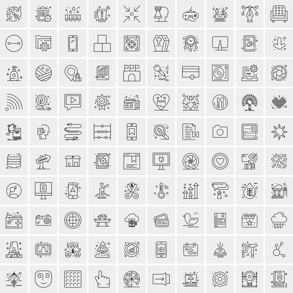 packa av 100 universell linje ikoner för mobil och webb vektor