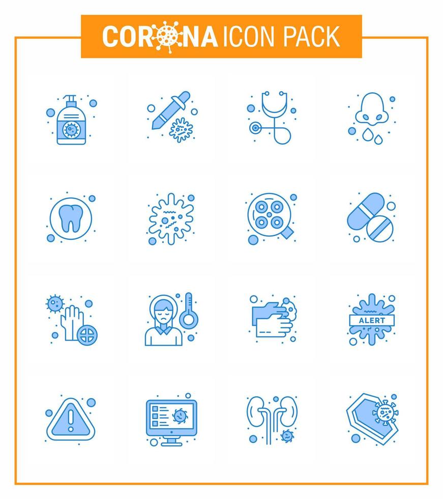 coronavirus förebyggande 25 ikon uppsättning blå dental hälsa virus droppar allergi viral coronavirus 2019 nov sjukdom vektor design element