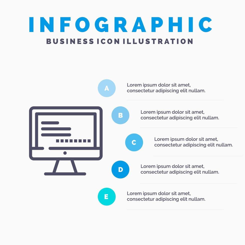 dator övervaka text utbildning blå infographics mall 5 steg vektor linje ikon mall