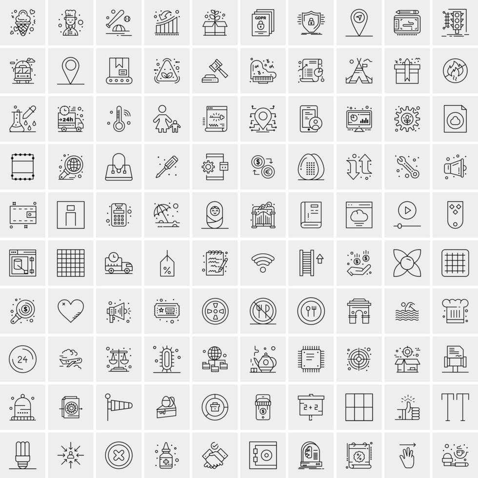 packa av 100 universell linje ikoner för mobil och webb vektor