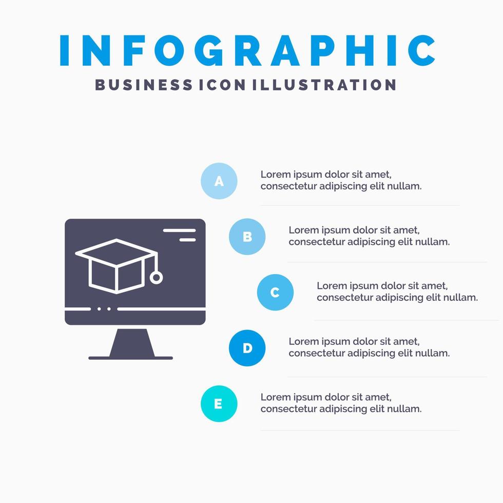 Computerkappe Bildung Graduierung festes Symbol Infografiken 5 Schritte Präsentationshintergrund vektor