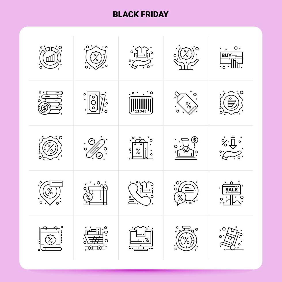 översikt 25 svart fredag ikon uppsättning vektor linje stil design svart ikoner uppsättning linjär piktogram packa webb och mobil företag idéer design vektor illustration