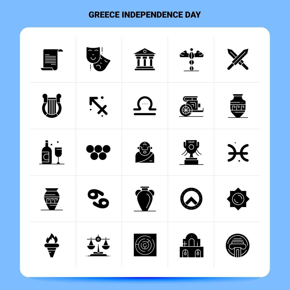 solide 25 Griechenland Unabhängigkeitstag Icon Set Vektor Glyphe Stil Design schwarze Icons Set Web und mobile Geschäftsideen Design Vektor Illustration