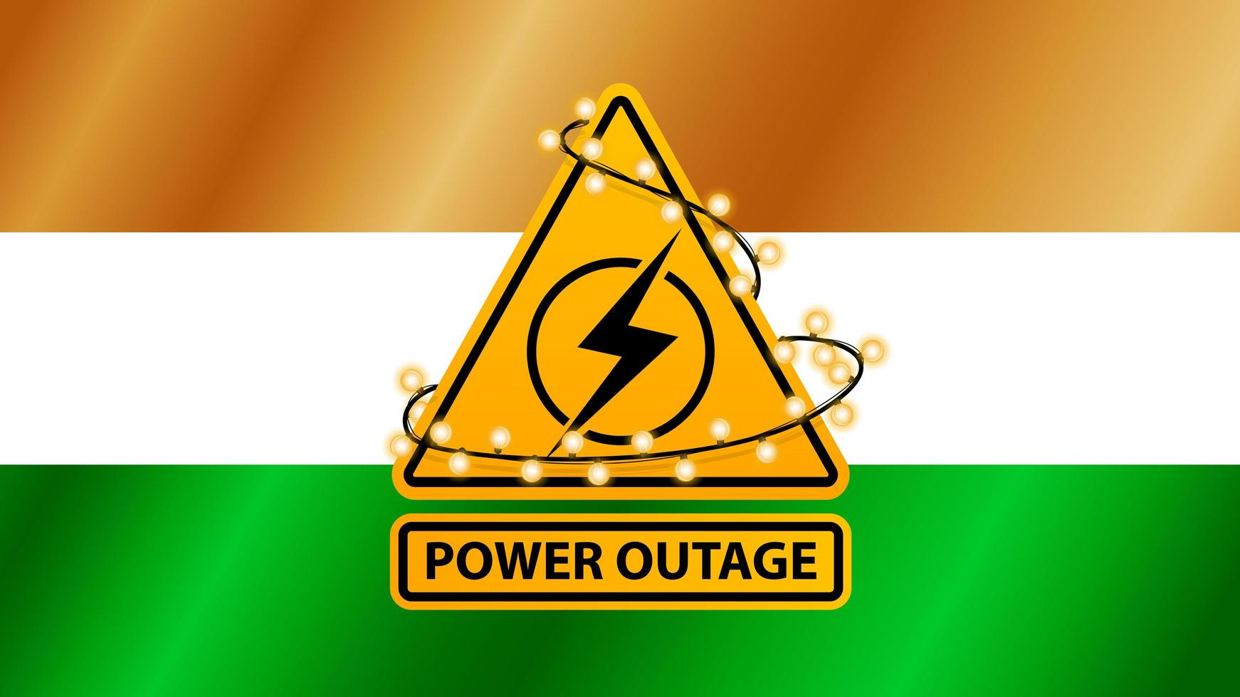 Stromausfall, gelbes Warnschild mit Girlande auf dem Hintergrund der Flagge von Indien gewickelt vektor