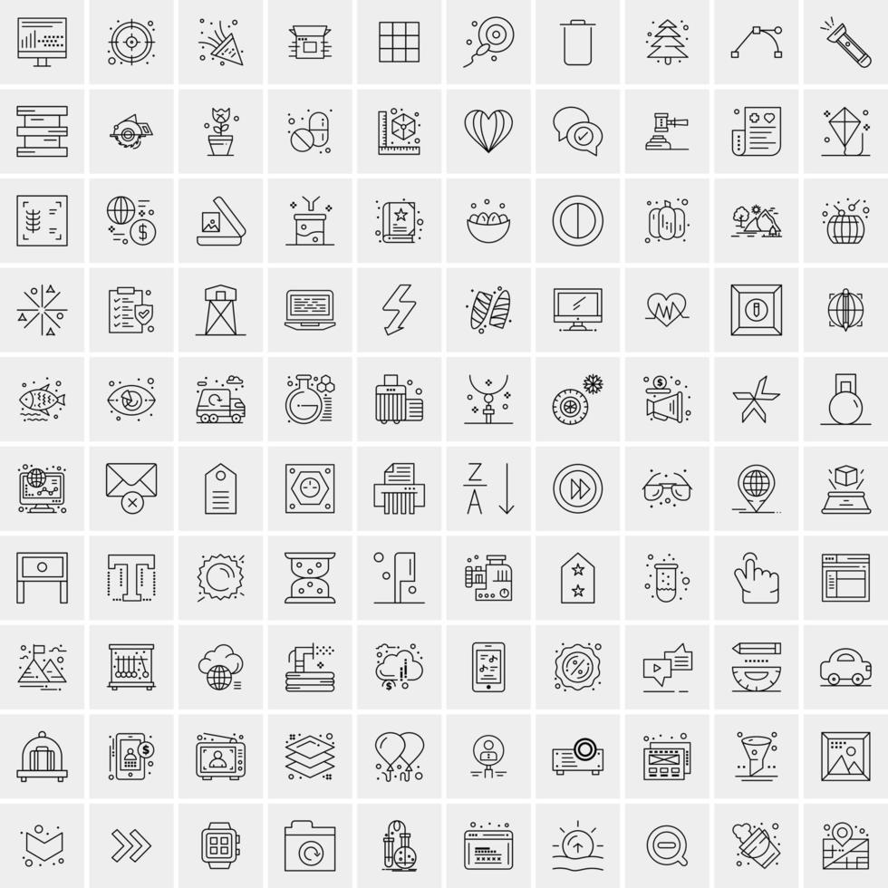 packa av 100 universell linje ikoner för mobil och webb vektor