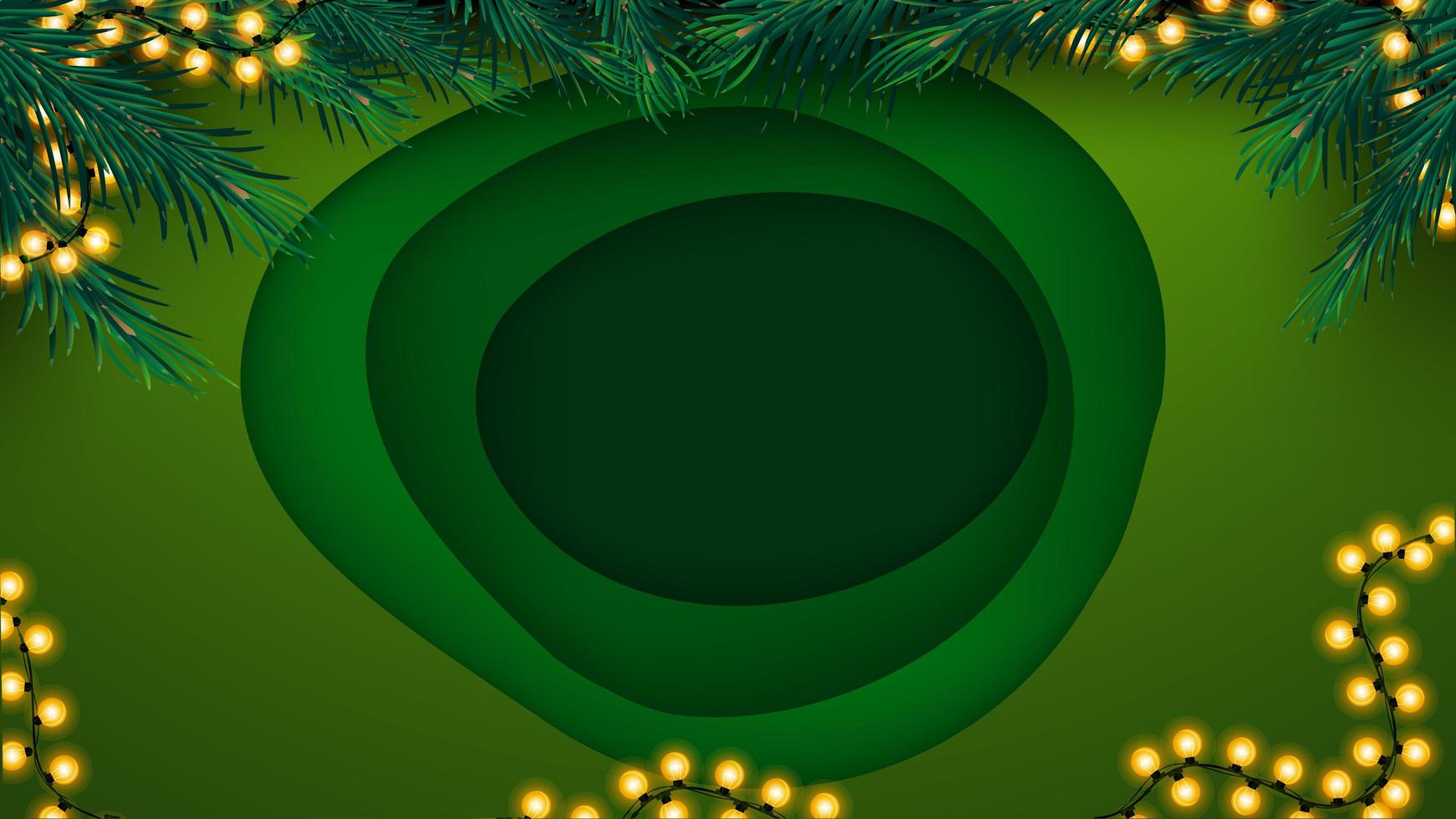julgrön bakgrund i pappersskuren stil med stort hål i mitten vektor