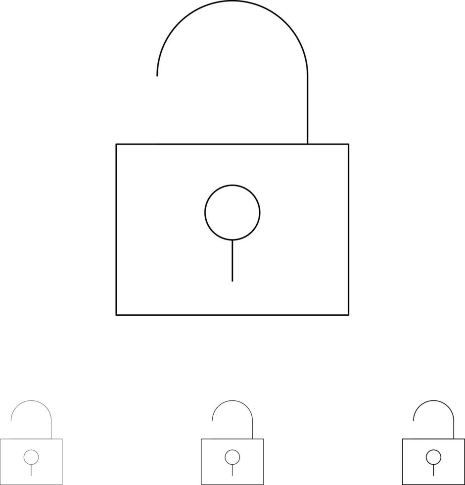 entsperrte benutzeroberfläche sperren fett und dünne schwarze linie symbolsatz vektor