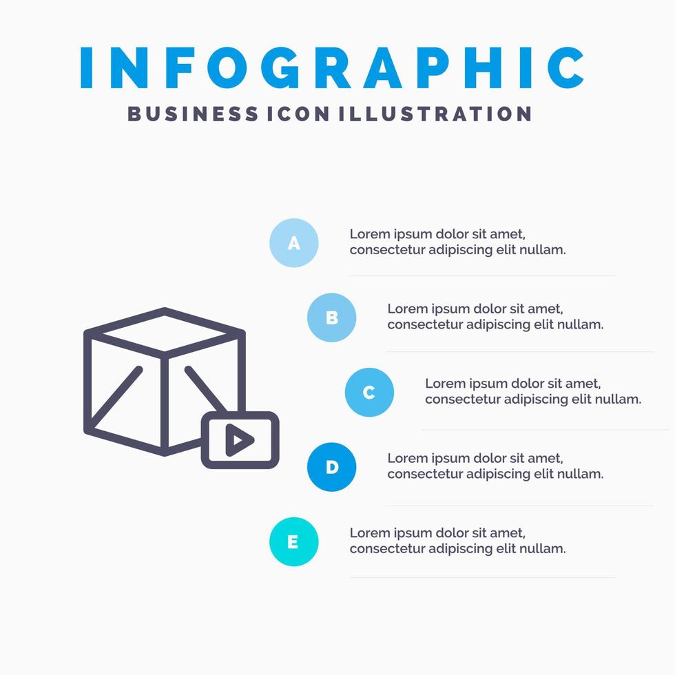 knapp media spela låda linje ikon med 5 steg presentation infographics bakgrund vektor